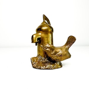 Vintage Bird and Water Piston Brass Decor | Vintage Brass Bird Figurine