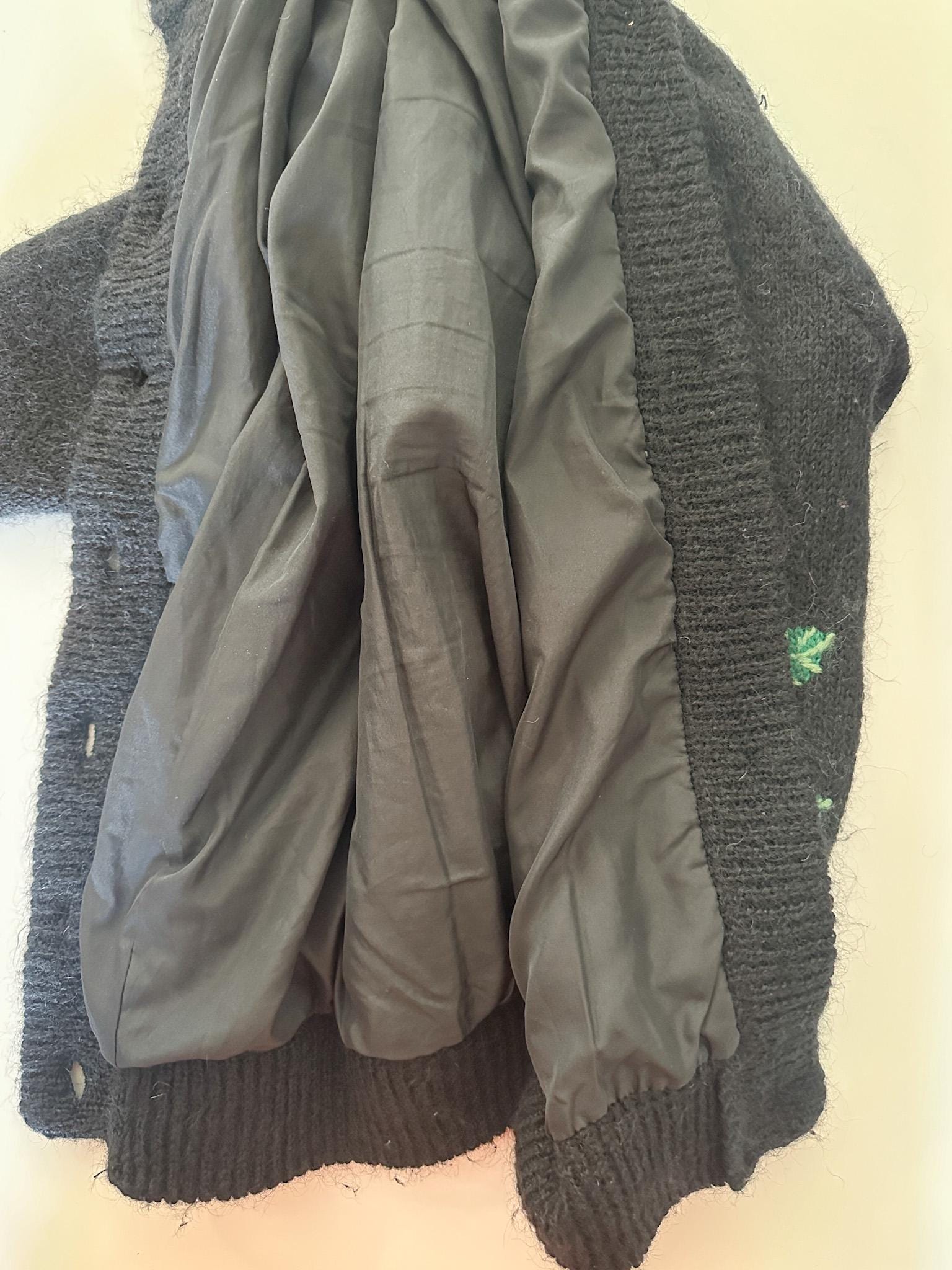 90s Black Mohair Vintage Cardigan With Knitted Flower Detail