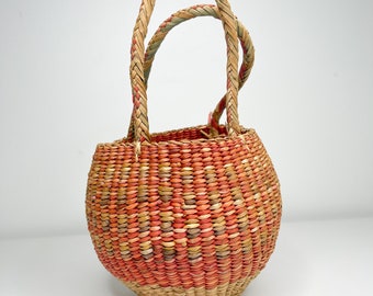 Vintage Coastal Naturally dyed Basket with handles | Canadian Basket | Handmade Basket