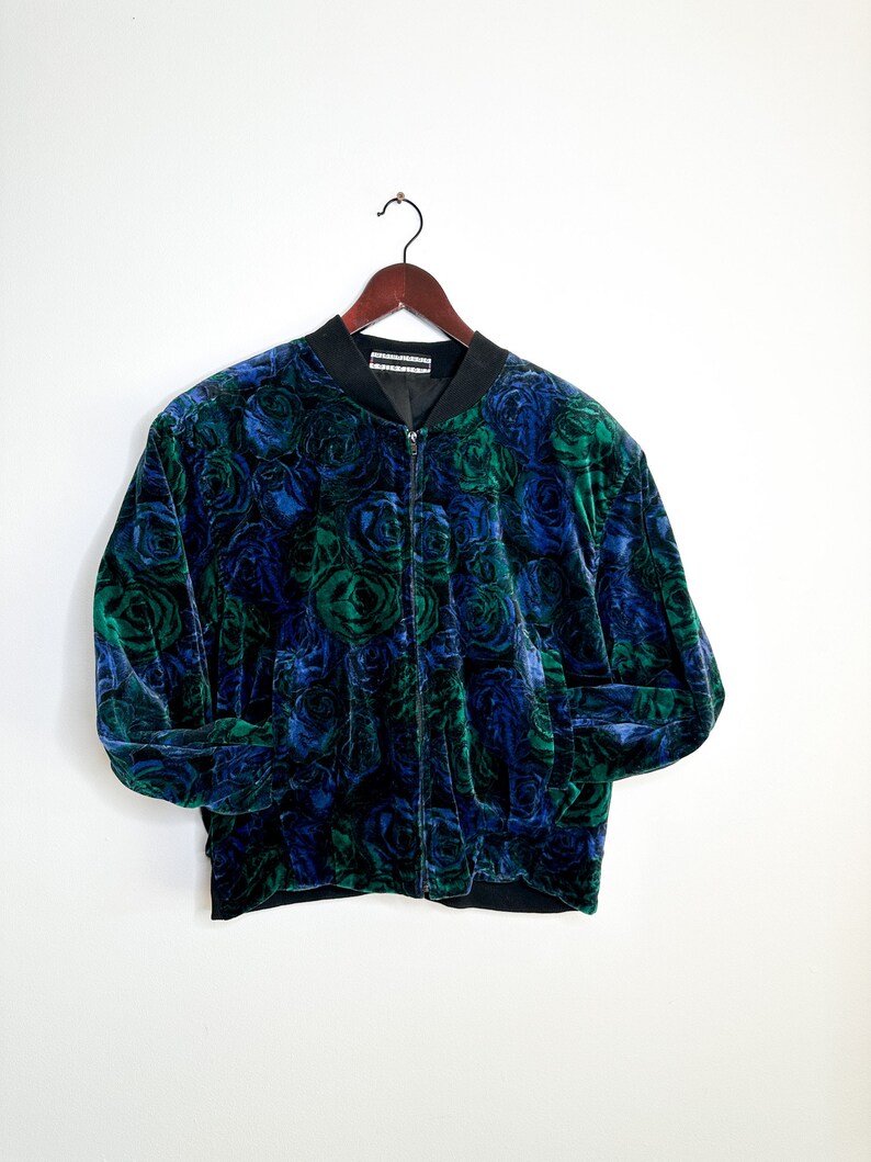 Vintage Collection International Floral Bomber Jacket Suede Bomber Jacket Size 14 LARGE image 2