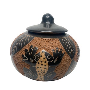 Vintage Hand carved lacquered ceramic bowl with lid.