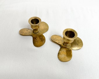 Pair of Brass Tapered Candle Holders| Flower shape Brass Candle Holder| Brass Lot of Tapered Candle Holder