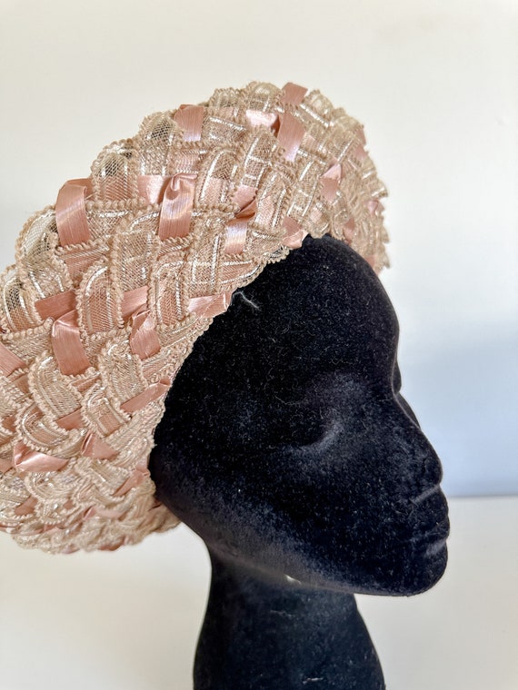 Vintage Dusty Pink Garden Hat with Ruched Fabric … - image 5