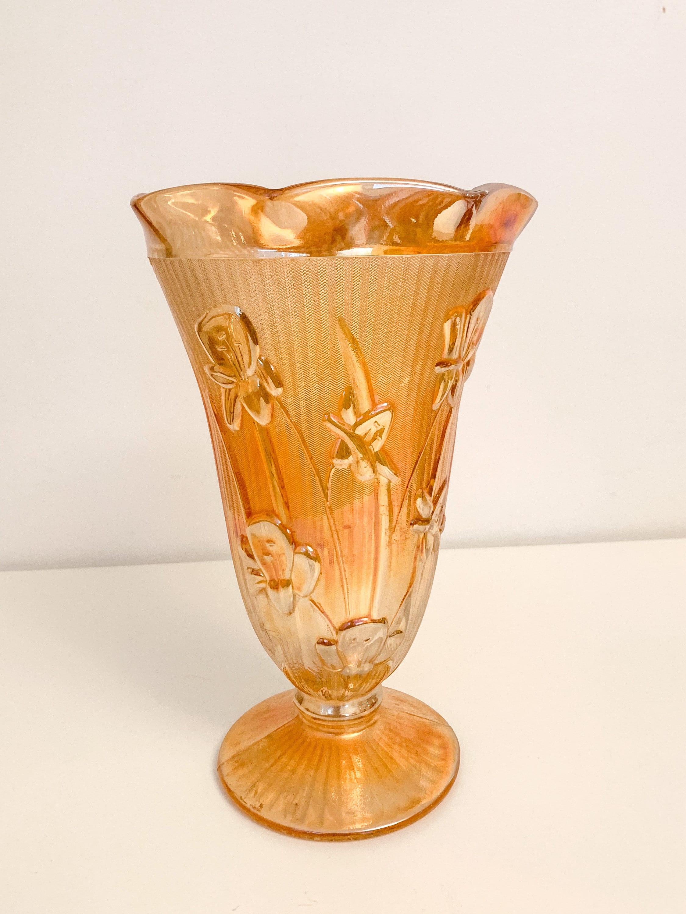 Vintage Carnival Glass Vase | Herringbone Jeanette Glass Company