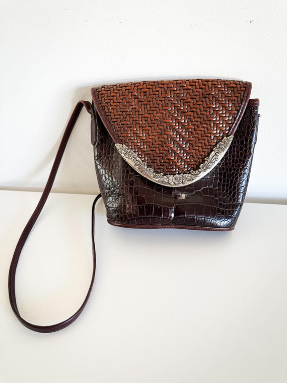 90s Brighton Woven Brown Leather Shoulder Bag | - Etsy