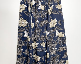 Vintage Principle Collection Floral Printed Skirt Size Large - XTRA Large  | Floral A-Line Skirt | Navy Blue Skirt