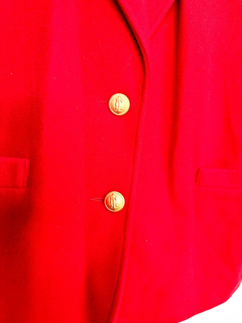 Chic-Pettites Wool and Cashmere Blazer with Gold Buttons Vintage Red Wool Blazer Size: 10 wool Blazer Fall/Winter Blazer image 3