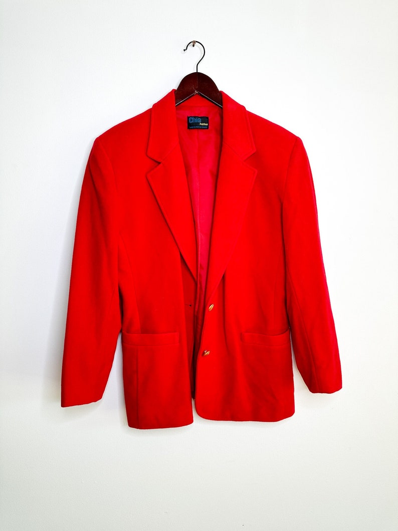 Chic-Pettites Wool and Cashmere Blazer with Gold Buttons Vintage Red Wool Blazer Size: 10 wool Blazer Fall/Winter Blazer image 1