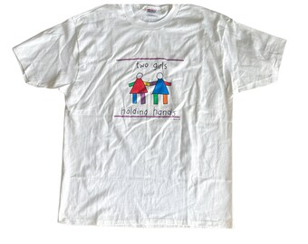 1990s Pride T-Shirt | TWO GIRLS Holding Hands|Lesbian Pride T-shirt | Vintage LGBTQIA2S+ TSHIRT|