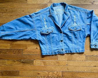 Vintage Cropped Denim Jacket| 90s Jean Jacket | Size Large