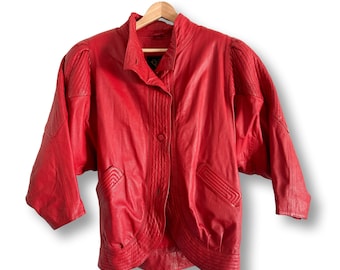 Red Leather Bomber Jacket | Berto Vanelli Red Leather Jacket| Cropped Red Leather Jacket