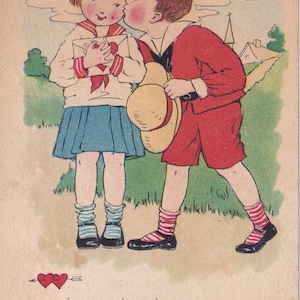 Coppie antiche della cartolina di San Valentino - illustrazione dei bambini