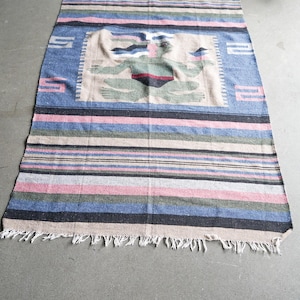Vintage Woven Mexican Wool Rug | Vintage Folk Art Wool Rug