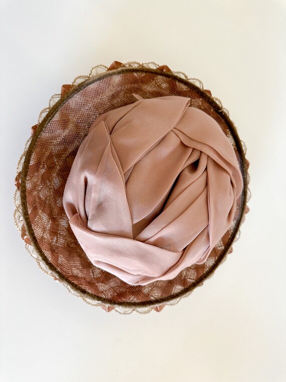 Vintage Dusty Pink Garden Hat with Ruched Fabric … - image 2