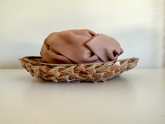 Vintage Dusty Pink Garden Hat with Ruched Fabric … - image 6