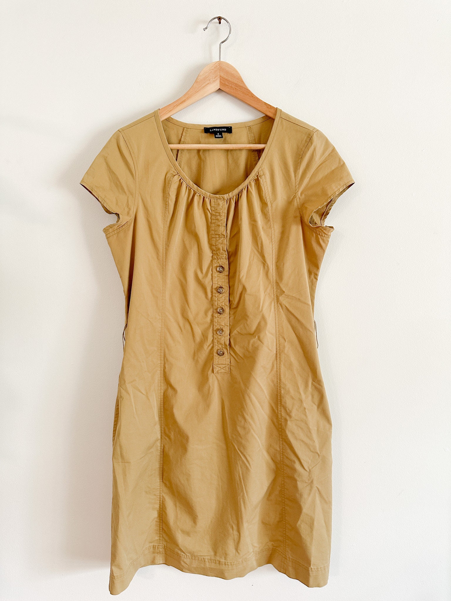 Tan Lands' End Above the Knee Dress | Size: 6 | Vintage Khaki Summer Dress  - Etsy