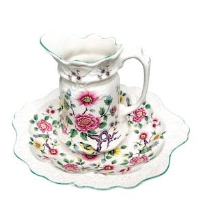 Vintage Old Foley, Waschbecken und Krug| Chinesisches Rosenmuster | James Kent LTD. Staffordshire, England