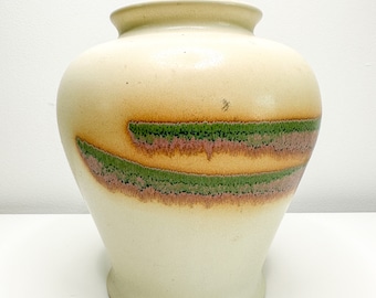 Vintage White Ceramic Vase with Striped Glaze