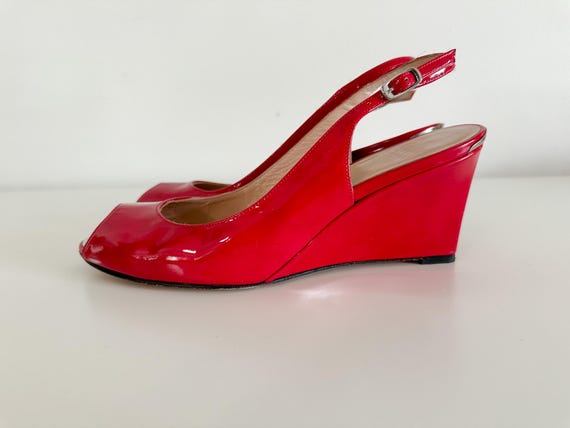 Stuart Weitzman Red Open Toed Slingback Wedges With Silver Hardware US 8.5 Etsy UK