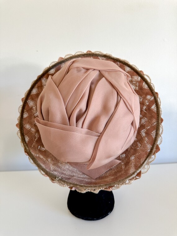 Vintage Dusty Pink Garden Hat with Ruched Fabric … - image 3