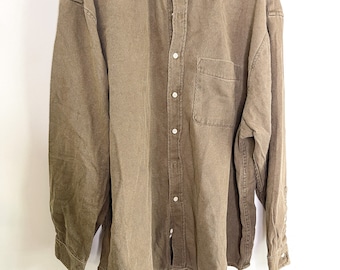 Eddie Bauer Brown Long Sleeved Corduroy Shirt | Vintage 2XL Brown Long Sleeved Corduroy shirt