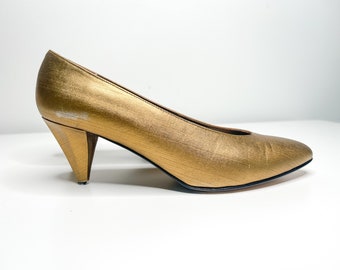 Vintage Bronze/Gold Prevata Italian Leather Ladies Pumps | 1980s Ladies Shoes|Made In Italy Shoes| Vintage Luxury Shoes|