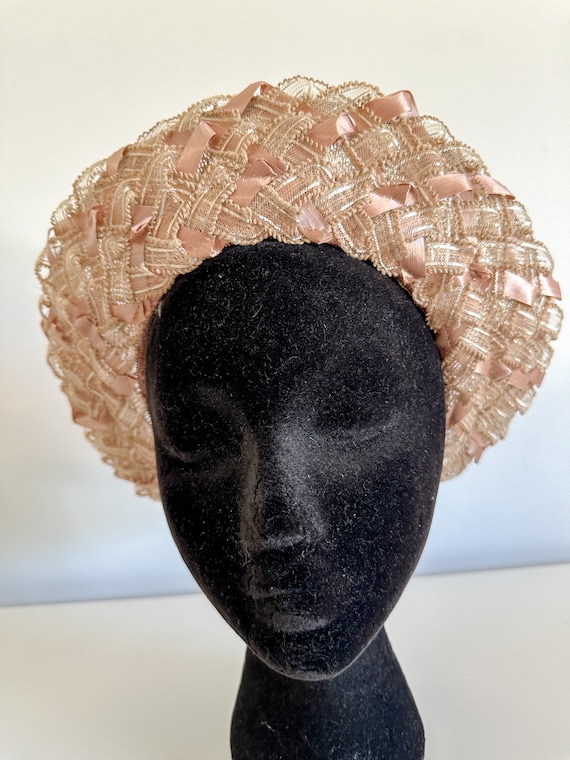 Vintage Dusty Pink Garden Hat with Ruched Fabric … - image 4