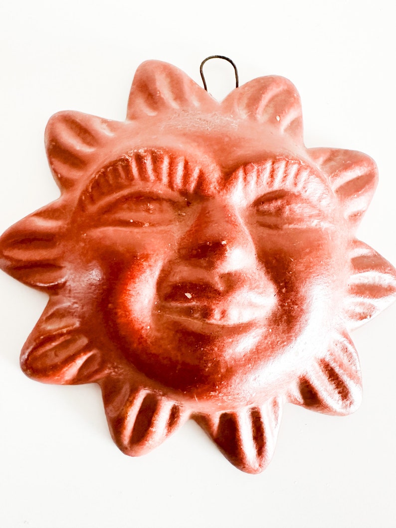 Vintage Wall Hanging Handmade Terracotta Sun with Face . image 5