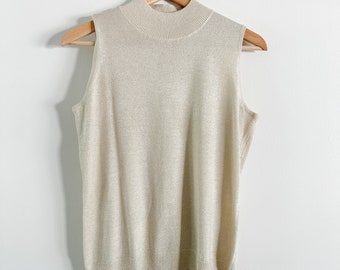 Vintage Mock Neck Sleeveless Sweater with sparkle fabric detail