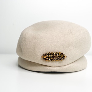 Vintage Hubbard Felt Company Canada Cream Hat with Rhinestone Embellishment| Vintage Cream Felt Hat | Made in Canada