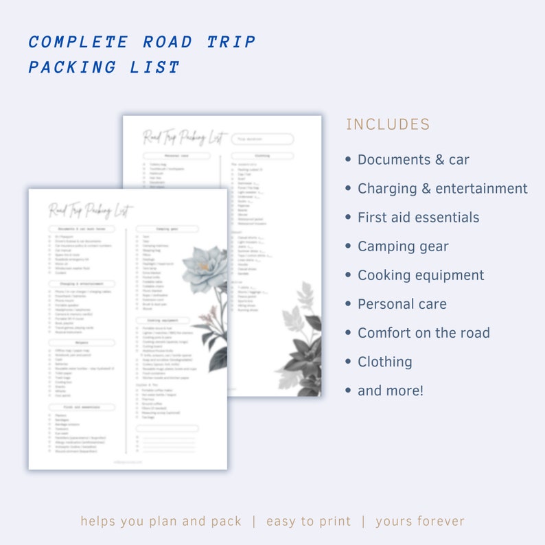 Road Trip Packing List Printable Blank Packing List Template - Etsy