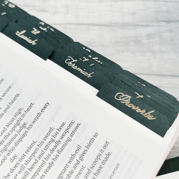 Forest Green Bible Tabs - Elegant Gold Foil Script