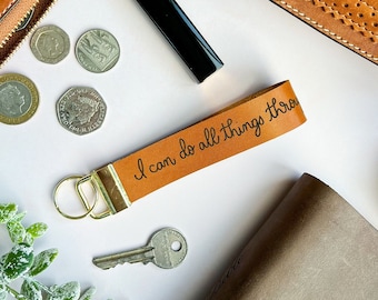 I Can Do All Things Through Him Who Gives Me Strength - Real Leather Key Fob Key Ring