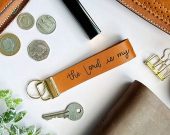 The Lord Is My Light and My Salvation - Real Leather Key Fob Key Ring