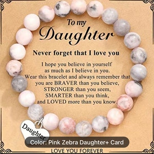 Pink Zebra Stone Love Pendant Bracelet For Daughter