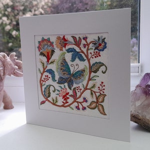 Jacobean Butterfly - Intricate Embroidered on Felt- Greetings Card