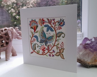 Jacobean Butterfly - Intricate Embroidered on Felt- Greetings Card