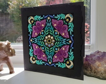 Kaleidoscope Luna Moth - Intricate Embroidered on Felt - Greetings Card