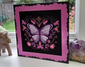 Botanical Buterfly - Intricate Embroidered on Felt - Greetings Card