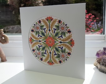 Autumn Medallion - Intricate Embroidered on Felt - Greetings Card