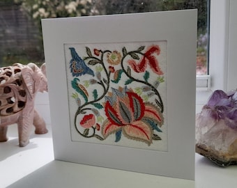 Jacobean Flower - Intricate Embroidered on Felt- Greetings Card