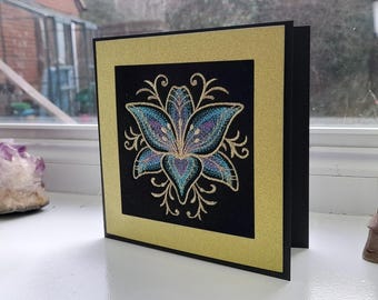 Gilded Lilly - Intricate Embroidered on Felt - Greetings Card