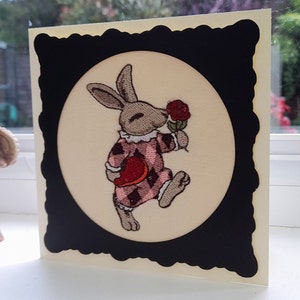 Love Bunny Valentinstag Karte - Aufwändig gestickt auf Filz - Grußkarte