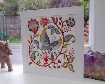 Jacobean Butterfly 8 inch - Intricate Embroidered on Felt- Greetings Card