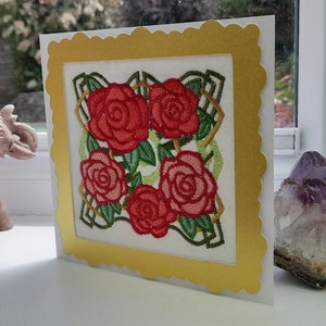 Roses art déco - broderies complexes sur feutre - carte de voeux