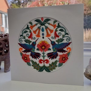 Colibris - Broderie complexe sur du feutre - Carte de voeux