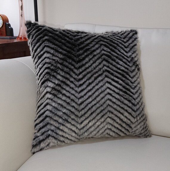Grey Zig zag Faux Fur and Suede Cushions Etsy