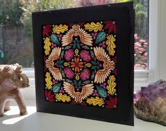 Kaleidoscope Owl - Intricate Embroidered on Felt - Greetings Card