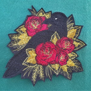 Raven and Roses Applique Sew/Iron On Patch