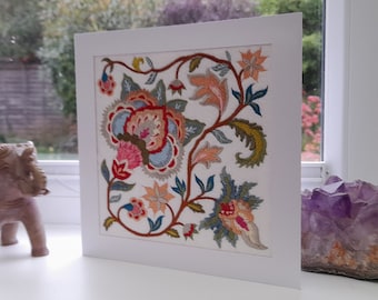 Jacobean Bloom - 8 inch - Intricate Embroidered on Felt- Greetings Card